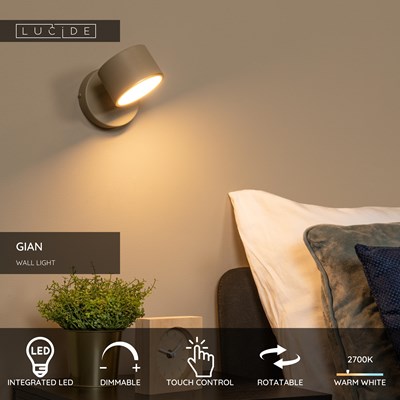 Lucide GIAN - Wall light - LED Dim. - 1x9W 2700K - Taupe